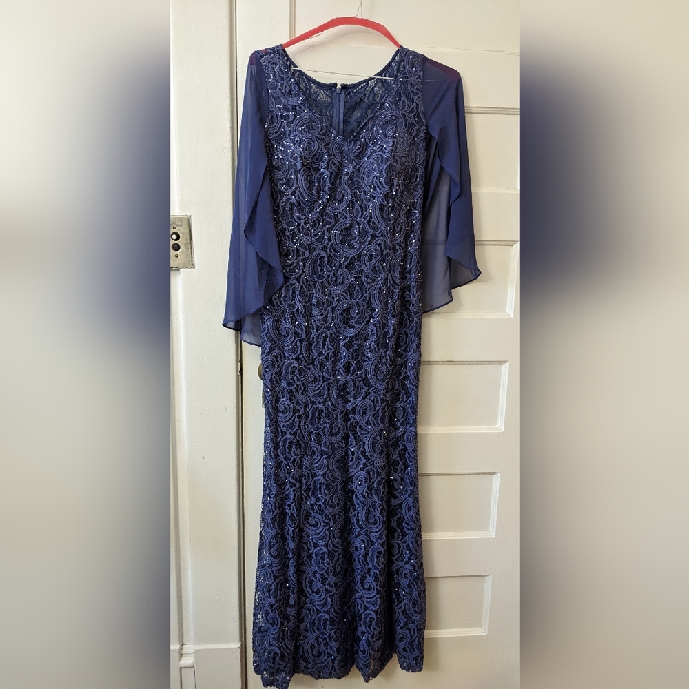 Ignite Evenings Women's Sequin Lace Beaded Cape Gown Dress